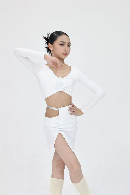 White flower split skirt