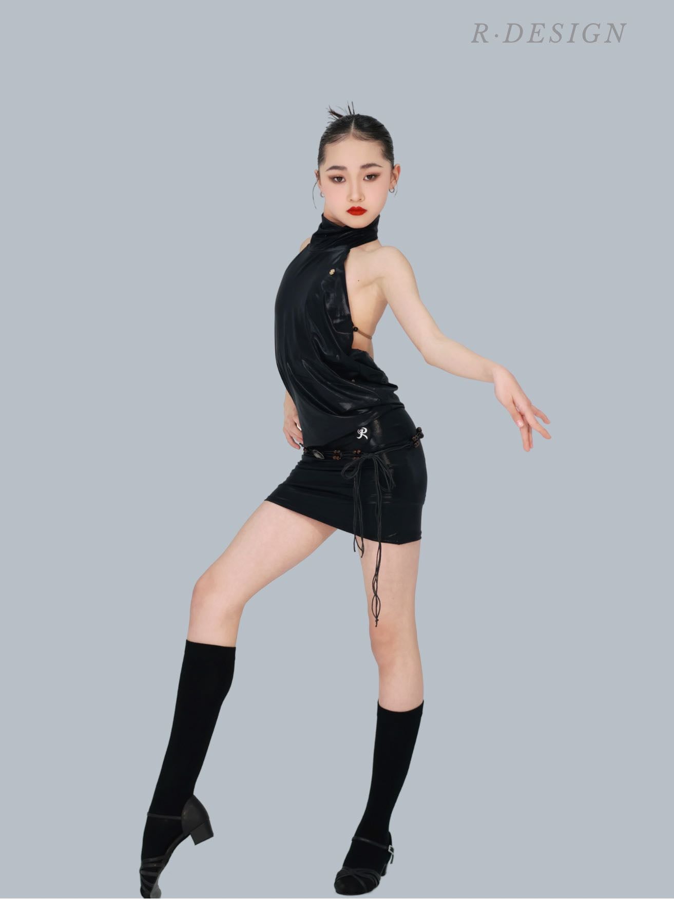 R·DESIGN Liquid Chrome Cyber-Shift Dress Black Leica