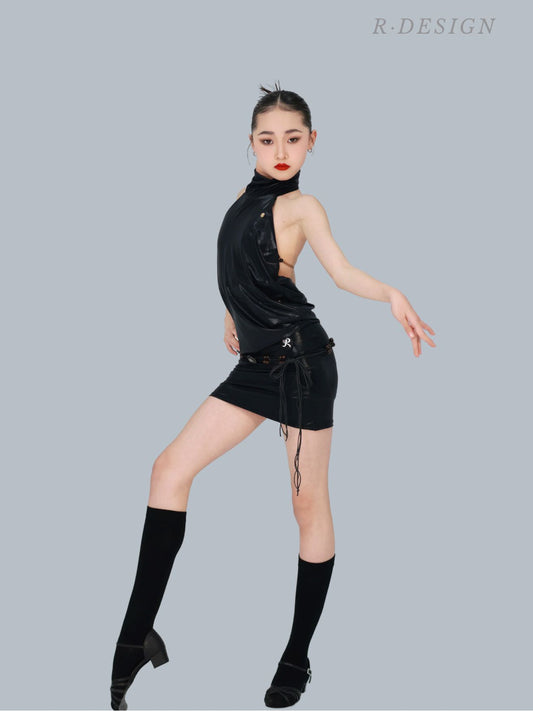 R·DESIGN Liquid Chrome Cyber-Shift Dress Black Leica