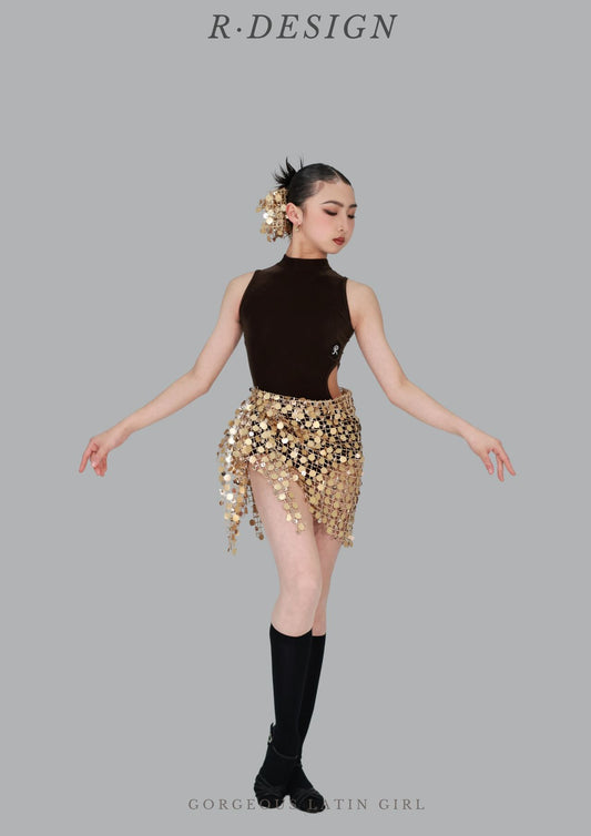 R·DESIGN High-end custom sequined split outfit Brown Fine velvet&Sequins