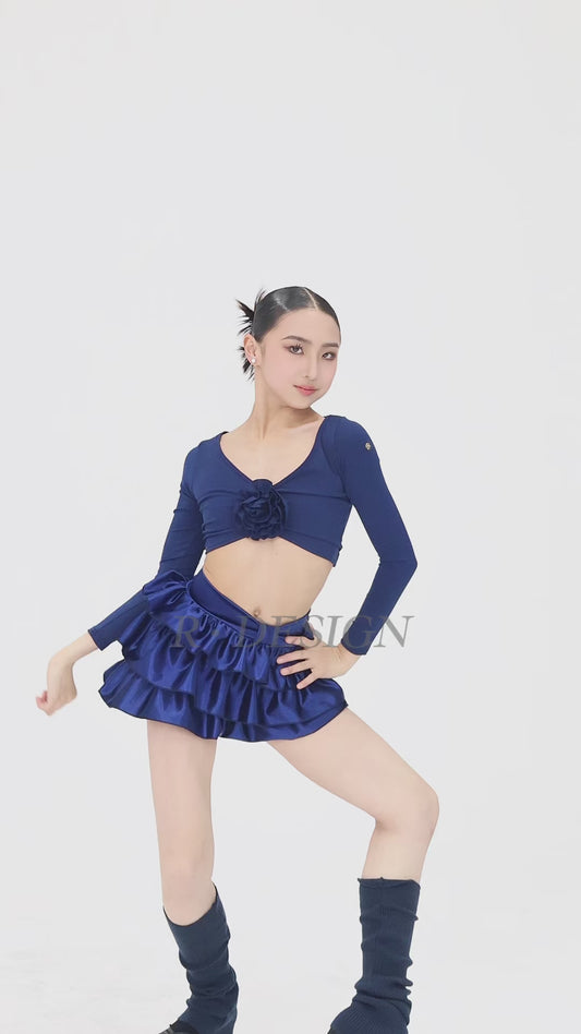 Blue flower split skirt